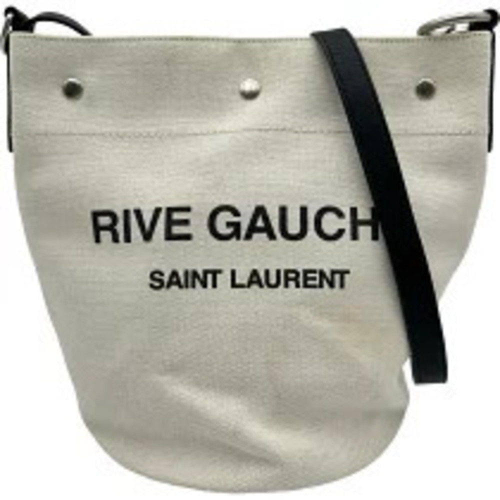 Saint Laurent Rive Gauche Bucket Shoulder Bag Ivory White Canvas